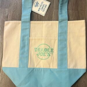 Trader Joe's Pastel Canvas Tote Bag in Cream & Light Blue